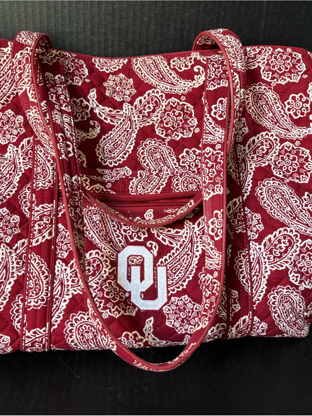 Vera Bradley Maroon Paisley Quilted Tote with White OU Logo - Picture 1 of 3